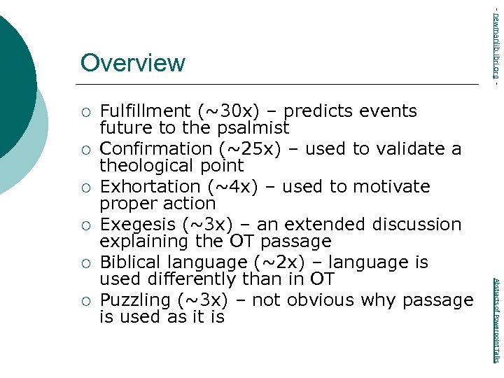 ¡ ¡ ¡ Abstracts of Powerpoint Talks ¡ Fulfillment (~30 x) – predicts events