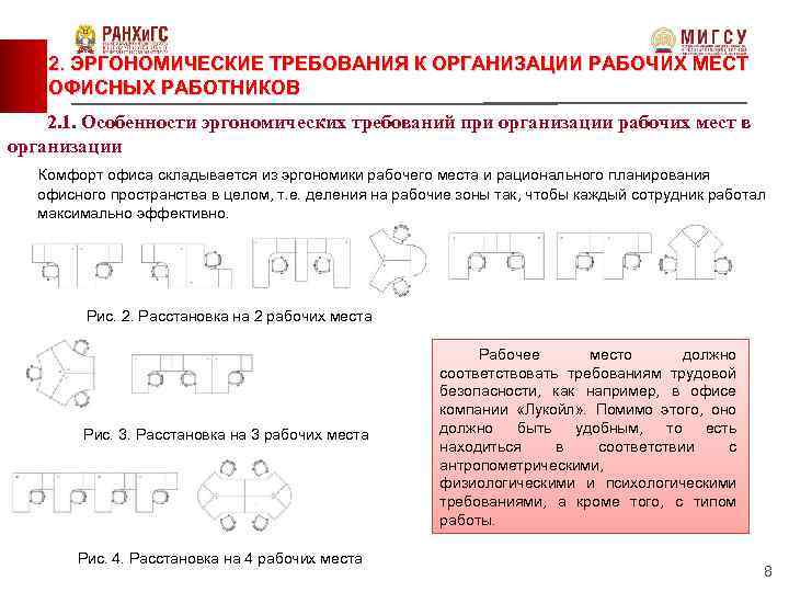 2. ЭРГОНОМИЧЕСКИЕ ТРЕБОВАНИЯ К ОРГАНИЗАЦИИ РАБОЧИХ МЕСТ ОФИСНЫХ РАБОТНИКОВ 2. 1. Особенности эргономических требований
