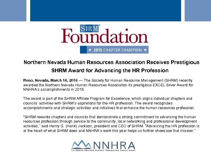 Northern Nevada Human Resources Association Receives Prestigious SHRM Award for Advancing the HR Profession