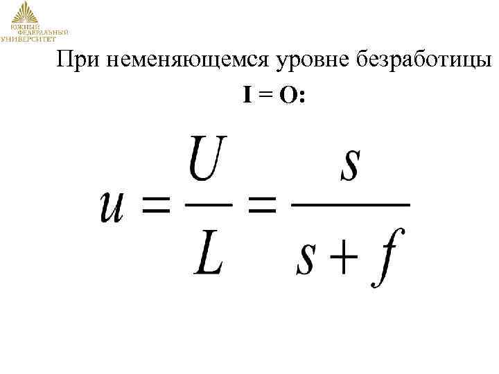 При неменяющемся уровне безработицы I = О: 