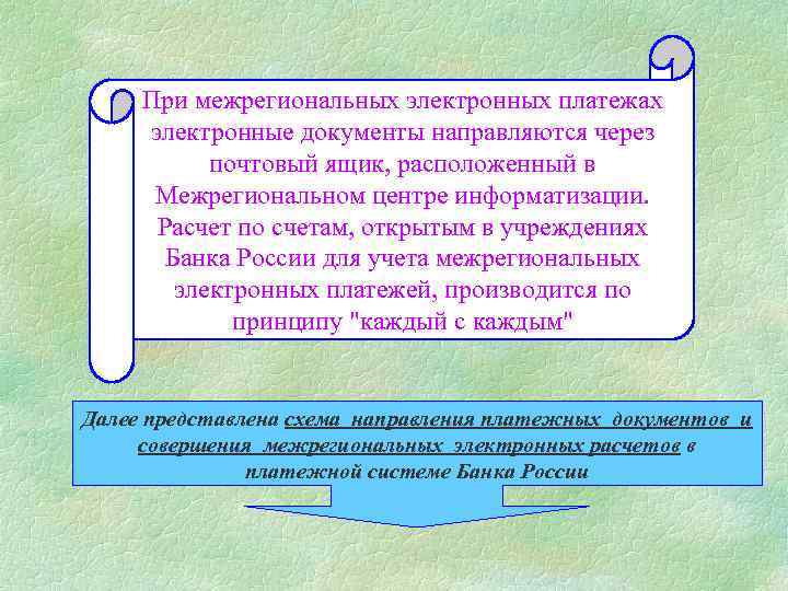 При межрегиональных электронных платежах электронные документы направляются через почтовый ящик, расположенный в Межрегиональном центре
