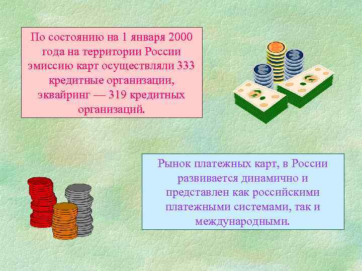 По состоянию на 1 января 2000 года на территории России эмиссию карт осуществляли 333