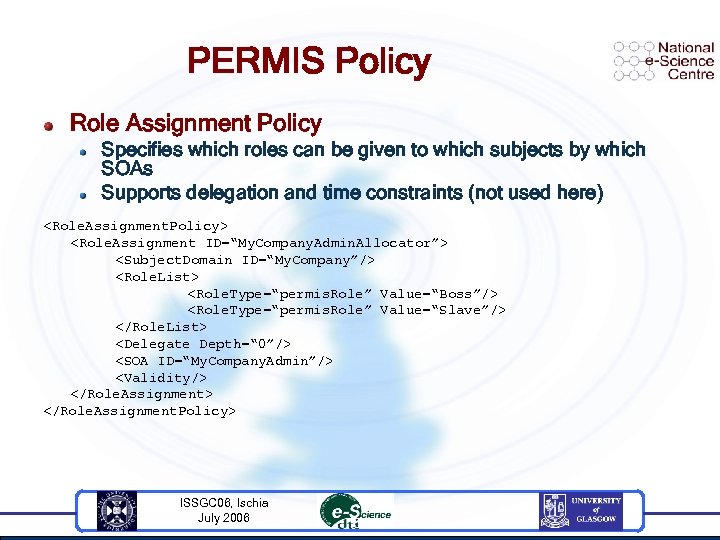 PERMIS Policy Role Assignment Policy Specifies which roles can be given to which subjects