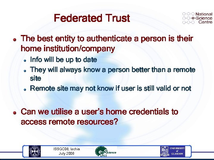 Federated Trust The best entity to authenticate a person is their home institution/company Info