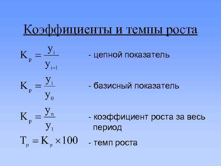Коэффициенты и темпы роста - цепной показатель - базисный показатель - коэффициент роста за