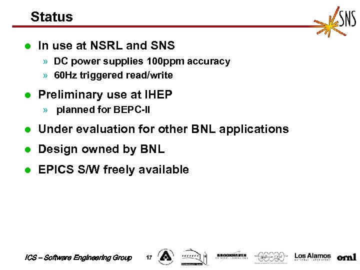 Status l In use at NSRL and SNS » DC power supplies 100 ppm