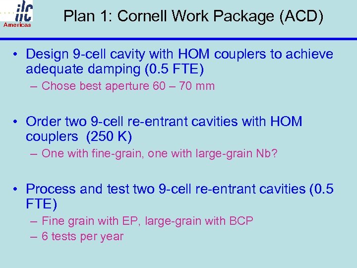 Americas Plan 1: Cornell Work Package (ACD) • Design 9 -cell cavity with HOM