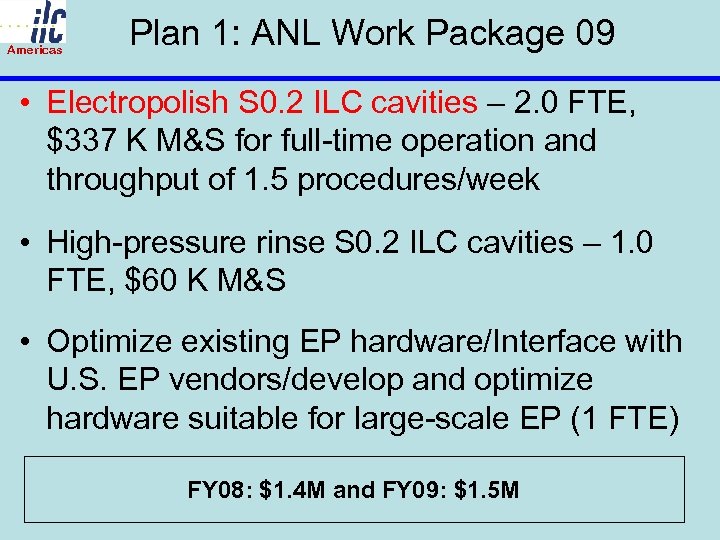 Americas Plan 1: ANL Work Package 09 • Electropolish S 0. 2 ILC cavities