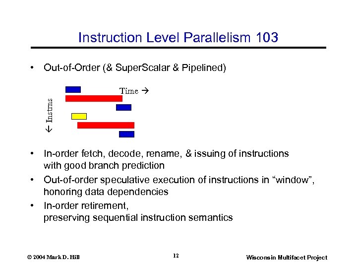 Instruction Level Parallelism 103 • Out-of-Order (& Super. Scalar & Pipelined) Instrns Time •