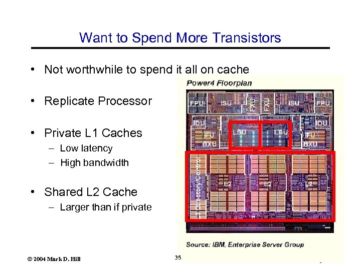 Want to Spend More Transistors • Not worthwhile to spend it all on cache