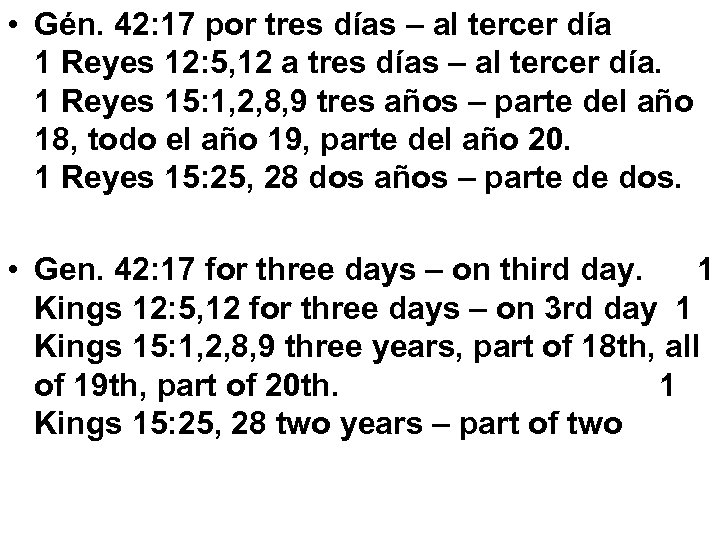  • Gén. 42: 17 por tres días – al tercer día 1 Reyes