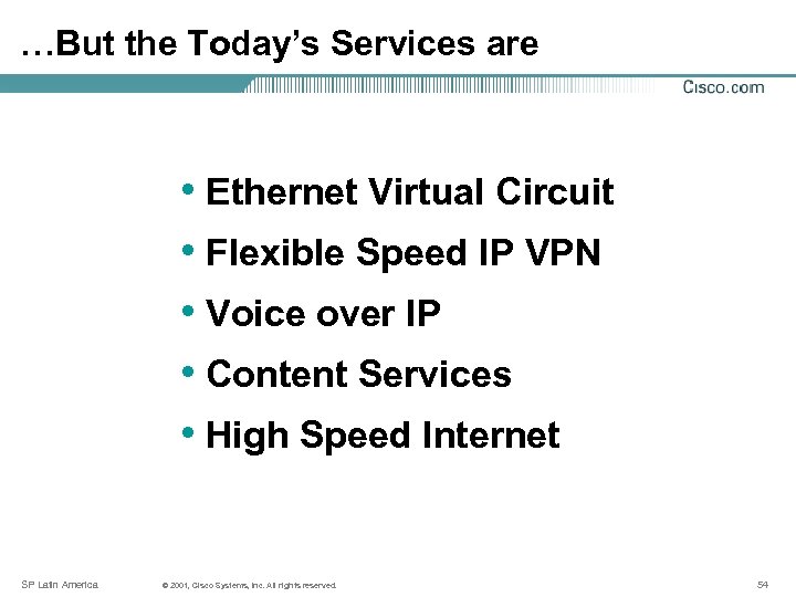…But the Today’s Services are • Ethernet Virtual Circuit • Flexible Speed IP VPN