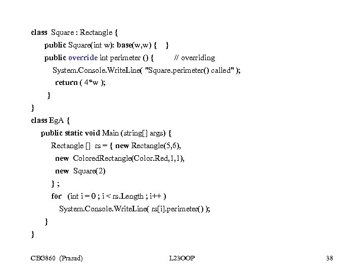  class Square : Rectangle { public Square(int w): base(w, w) { } public