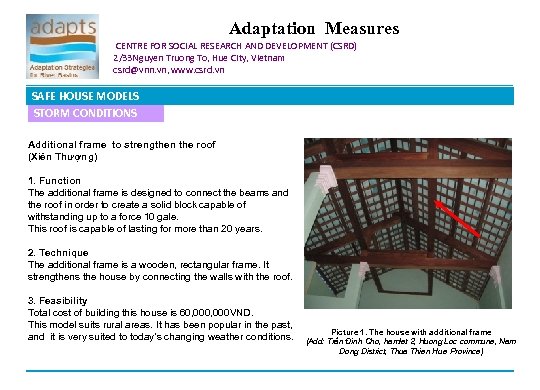Adaptation Measures CENTRE FOR SOCIAL RESEARCH AND DEVELOPMENT (CSRD) 2/33 Nguyen Truong To, Hue