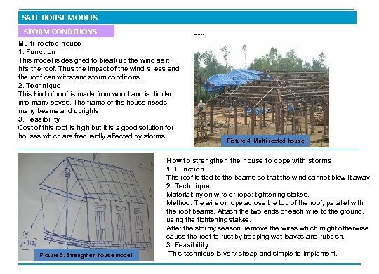 SAFE HOUSE MODELS STORM CONDITIONS Multi-roofed house 1. Function This model is designed to