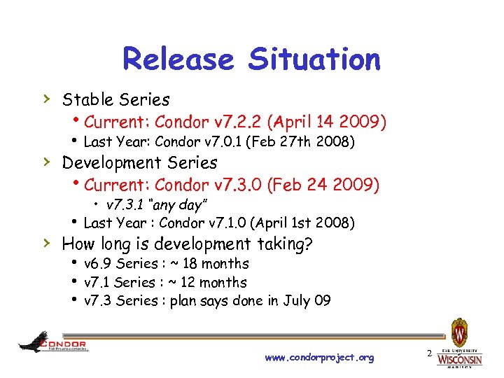Release Situation › Stable Series h. Current: Condor v 7. 2. 2 (April 14