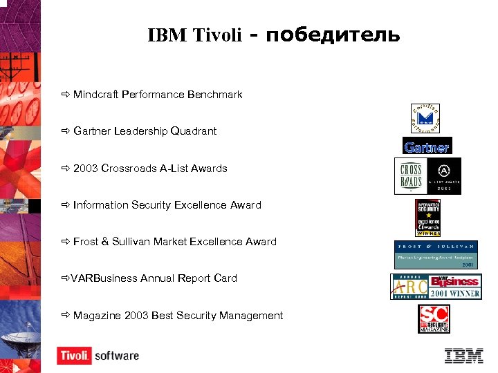 IBM Tivoli - победитель ð Mindcraft Performance Benchmark ð Gartner Leadership Quadrant ð 2003