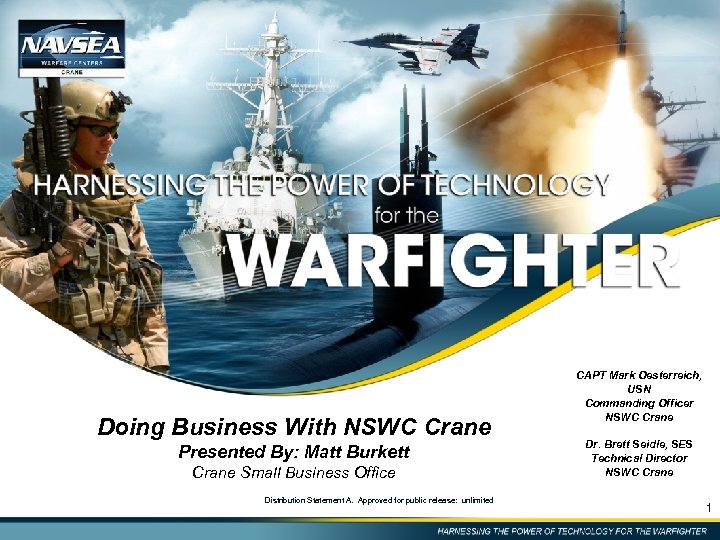 Doing Business With NSWC Crane Presented By: Matt Burkett Crane Small Business Office Distribution