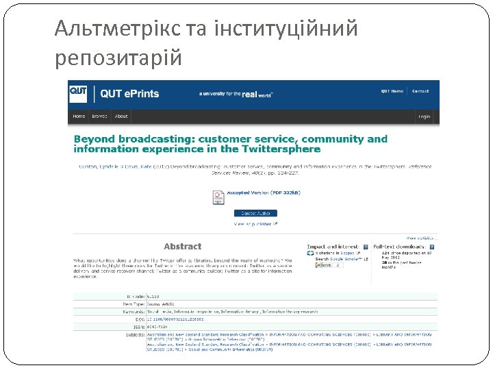 Альтметрікс та інституційний репозитарій 