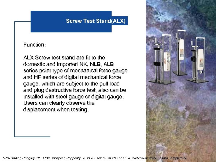Screw Test Stand(ALX) Function: ALX Screw test stand are fit to the domestic and
