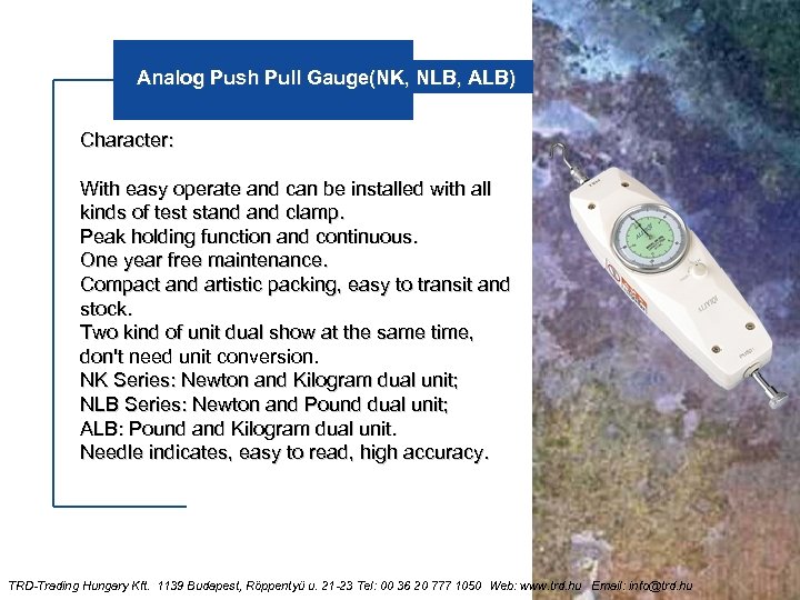 Analog Push Pull Gauge(NK, NLB, ALB) Character: With easy operate and can be installed