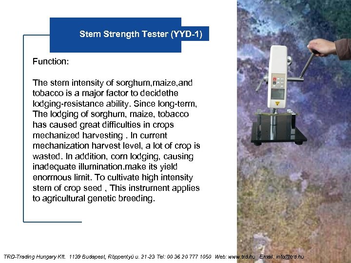 Stem Strength Tester (YYD-1) Function: The stem intensity of sorghum, maize, and tobacco is