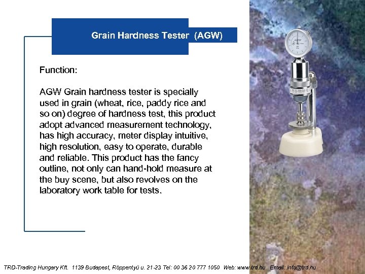 Grain Hardness Tester (AGW) Function: AGW Grain hardness tester is specially used in grain