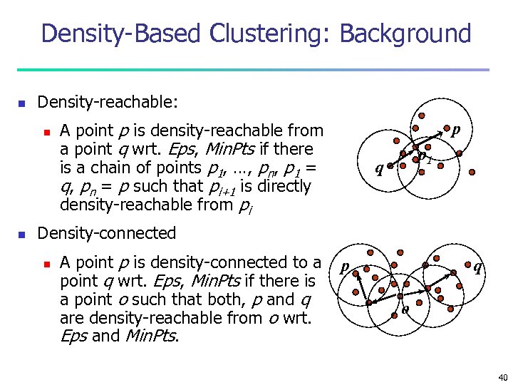 Density-Based Clustering: Background n Density-reachable: n n A point p is density-reachable from a