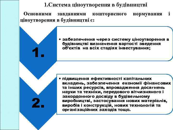 1. Система ціноутворення в будівництві Основними завданнями кошторисного ціноутворення в будівництві є: 1. 2.