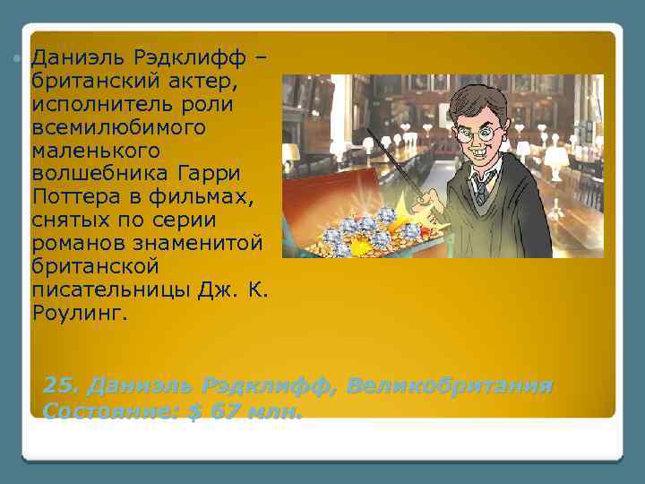  Даниэль Рэдклифф – британский актер, исполнитель роли всемилюбимого маленького волшебника Гарри Поттера в