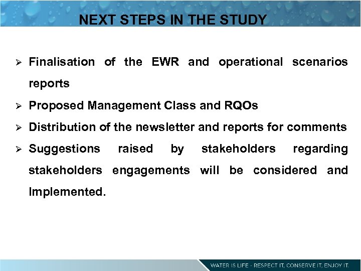 NEXT STEPS IN THE STUDY Ø Finalisation of the EWR and operational scenarios reports