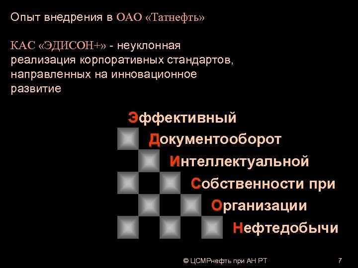 Опыт внедрения в ОАО «Татнефть» КАС «ЭДИСОН+» - неуклонная реализация корпоративных стандартов, направленных на