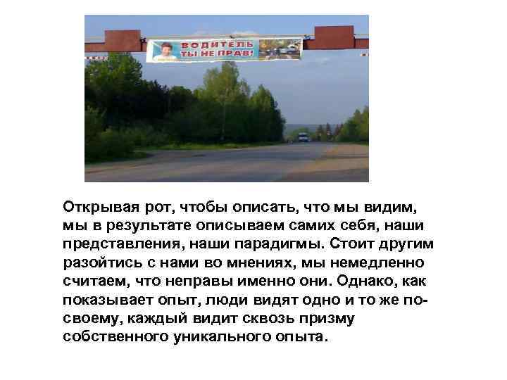 Открывая рот, чтобы описать, что мы видим, мы в результате описываем самих себя, наши