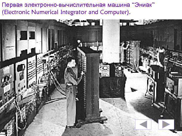 Первая электронно-вычислительная машина “Эниак” (Electronic Numerical Integrator and Computer). 