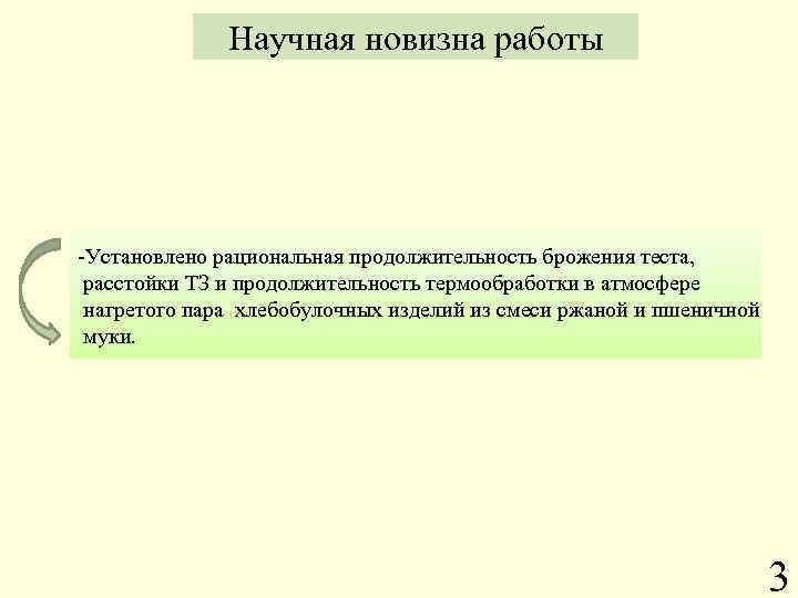 Научная новизна работы -Установлено рациональная продолжительность брожения теста, расстойки ТЗ и продолжительность термообработки в