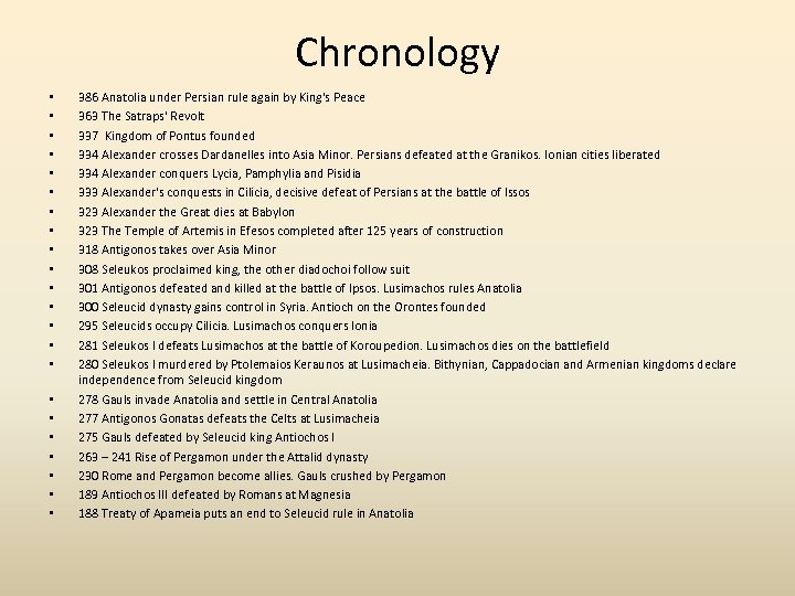 Chronology • • • • • • 386 Anatolia under Persian rule again by