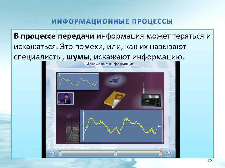 В процессе передачи информация может теряться и искажаться. Это помехи, или, как их называют