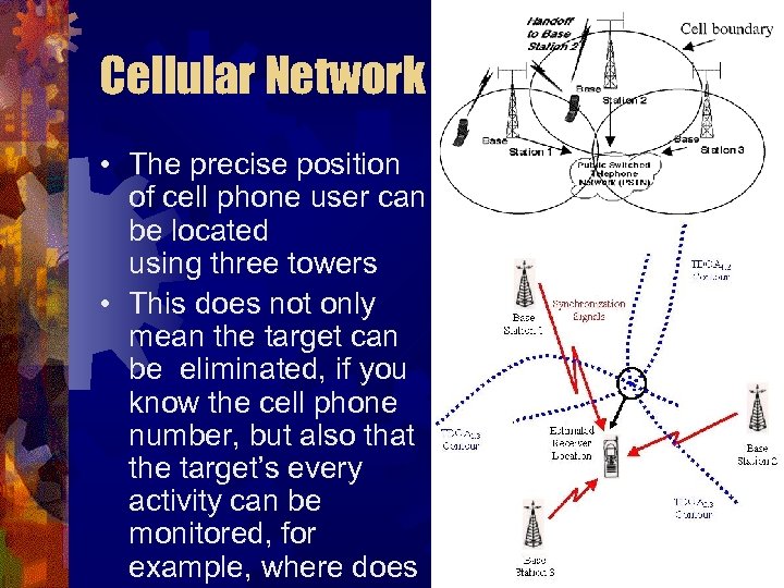 Cellular Network • The precise position of cell phone user can be located using