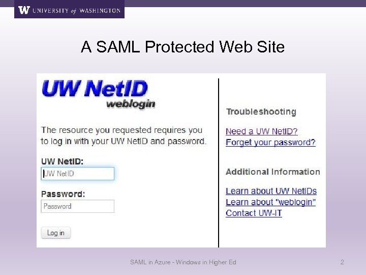 A SAML Protected Web Site SAML in Azure - Windows in Higher Ed 2