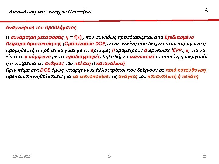 Διασφάλιση & ‘Ελεγχος Ποιότητας Διασφάλιση και ΄Ελεγχος Ποιότητας Α Αναγνώριση του Προβλήματος Η συνάρτηση