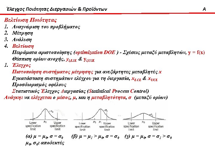 Έλεγχος Ποιότητας Διεργασιών & Προϊόντων A Βελτίωση Ποιότητας 1. 2. 3. 4. Αναγνώριση του