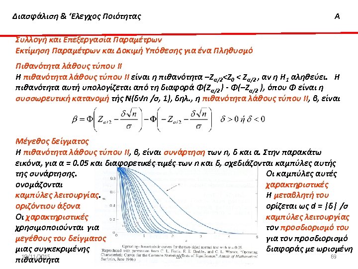 Διασφάλιση & ‘Ελεγχος Ποιότητας Α Συλλογή και Επεξεργασία Παραμέτρων Εκτίμηση Παραμέτρων και Δοκιμή Υπόθεσης