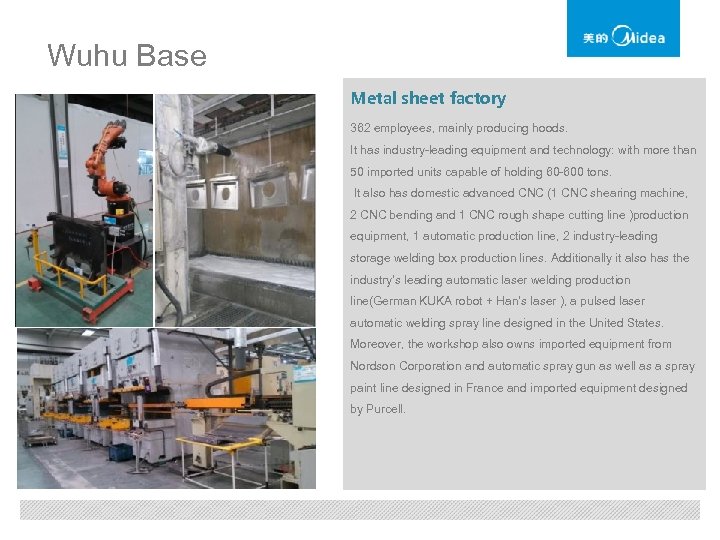 Wuhu Base Metal sheet factory 362 employees, mainly producing hoods. It has industry-leading equipment