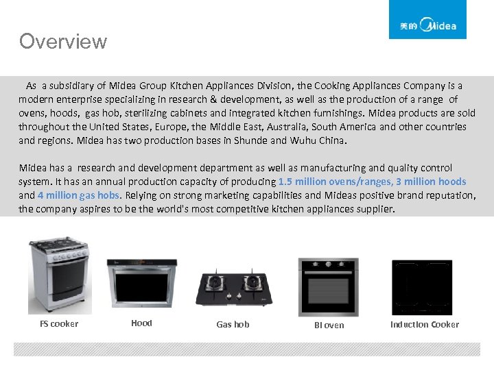 Overview As a subsidiary of Midea Group Kitchen Appliances Division, the Cooking Appliances Company