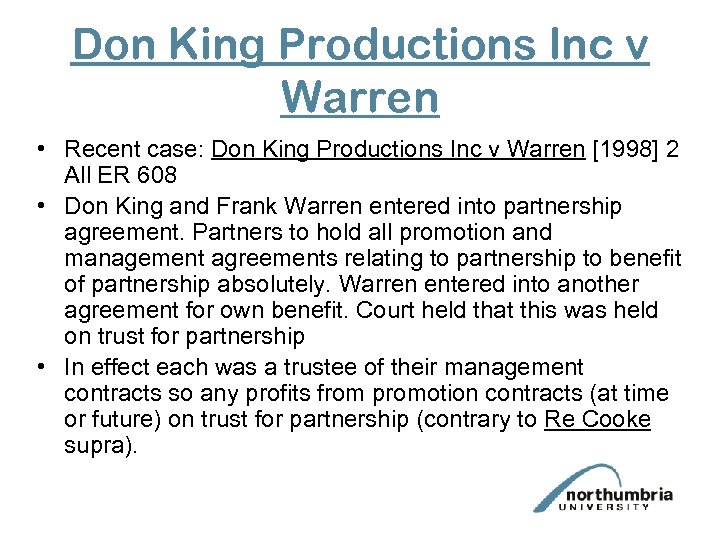 Don King Productions Inc v Warren • Recent case: Don King Productions Inc v