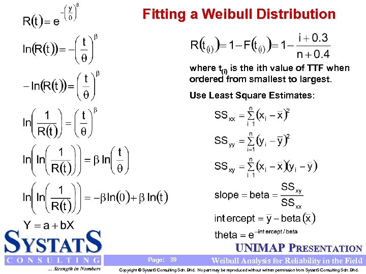 Fitting a Weibull Distribution where t(i) is the ith value of TTF when ordered