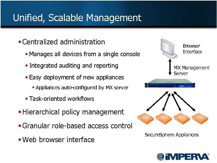 Unified, Scalable Management § Centralized administration § Manages all devices from a single console