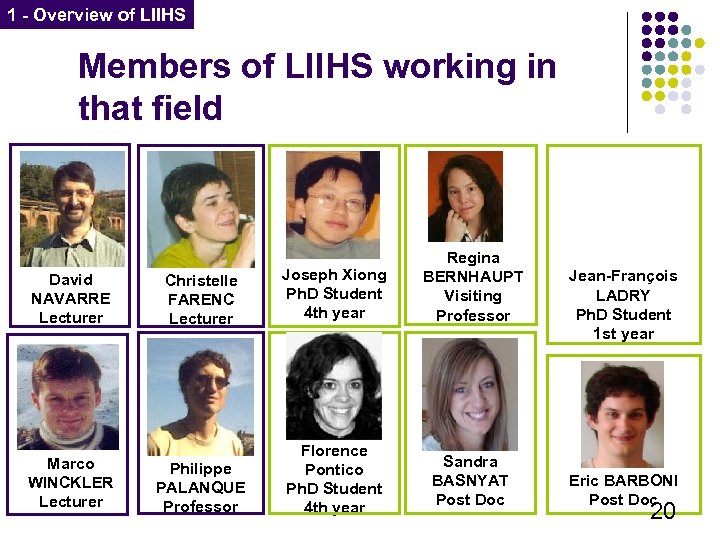1 - Overview of LIIHS Members of LIIHS working in that field David NAVARRE
