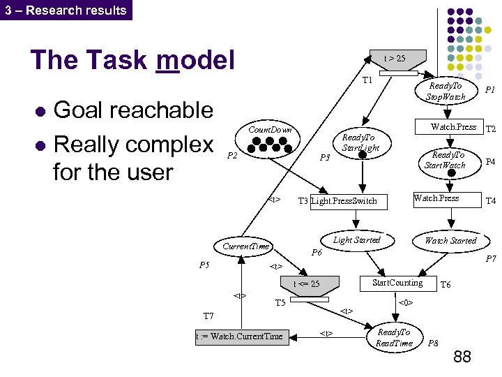 3 – Research results The Task model Goal reachable l Really complex for the