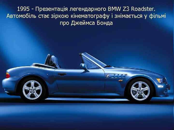 1995 - Презентація легендарного BMW Z 3 Roadster. Автомобіль стає зіркою знімається у фільміі